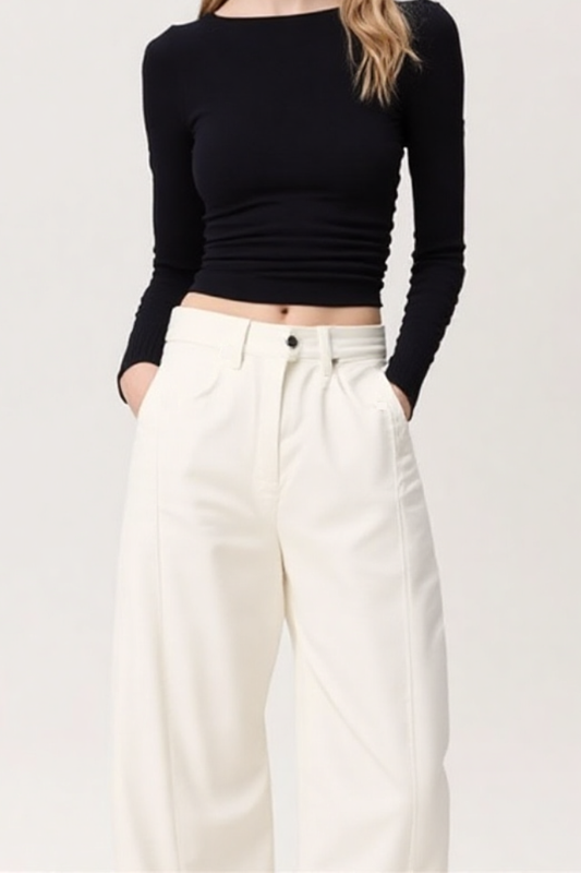 WHITE BARREL JEANS