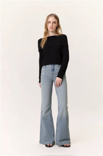 HIGH RISE FLARED BOYFRIEND JEANS
