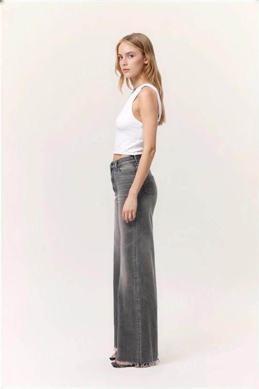 GREY WIDE LEG JEANS