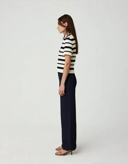 BLACK FLARED STRIPE PANTS