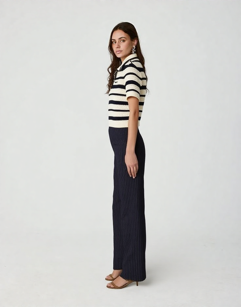 BLACK FLARED STRIPE PANTS