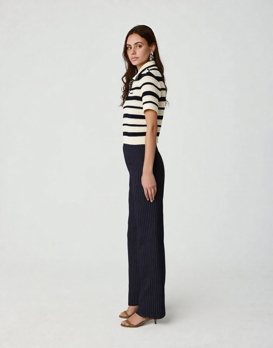 BLACK FLARED STRIPE PANTS
